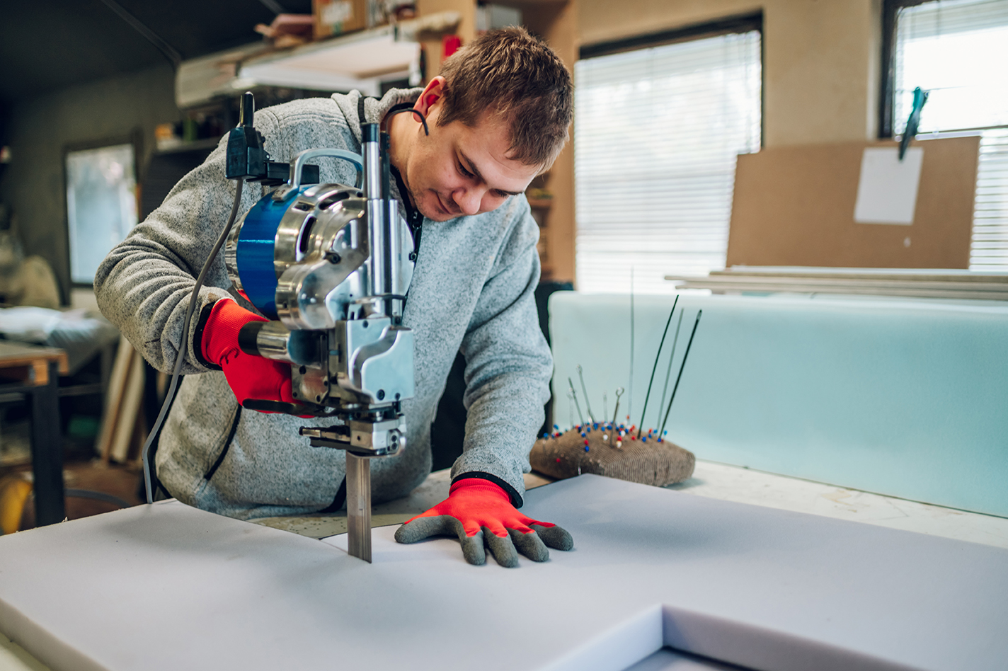 Foam being cut at the Intercoil factory